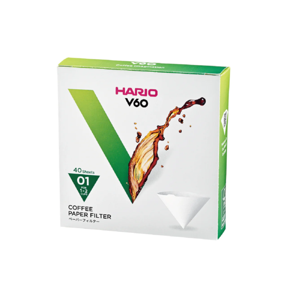 Паперові білі фільтри V60 для пуровера 01 Hario, 40 шт